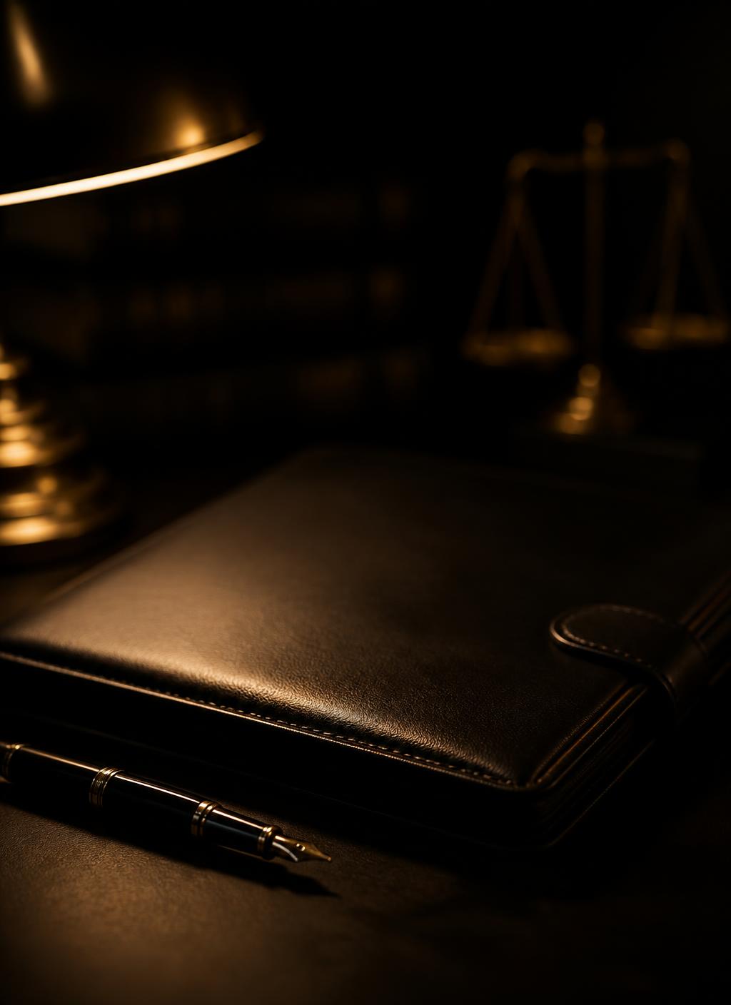 Ambiente de trabalho de advocacia criminal em composição editorial